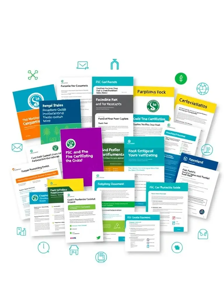 A collage of exclusive resources available on the platform, such as FSC/BIFMA certification guides, sample programs, and MOQ negotiation tools, presented in an organized and accessible manner.